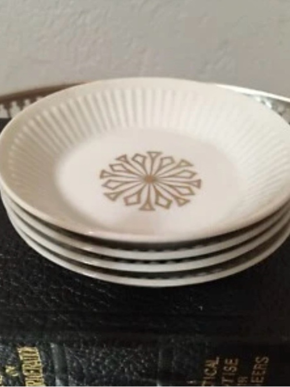 Vintage MCM National Potteries Co 
Japan Gold Starburst Butter Pats - Set of 4